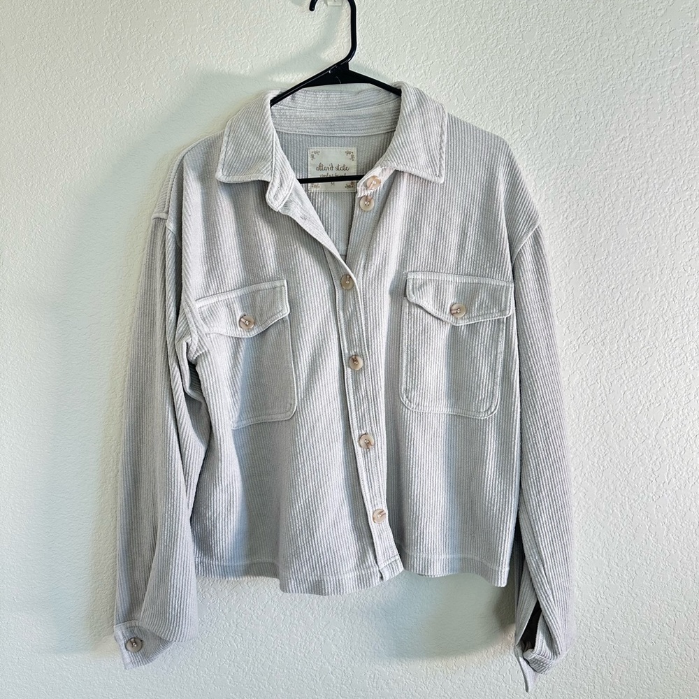 Thick Ribbed Light Gray Button Up Top - image 1